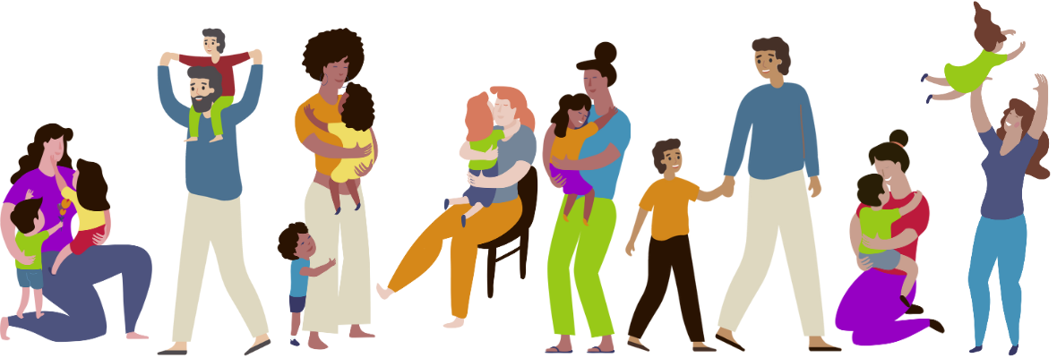 Illustration verschiedener Alleinerziehender mit Kindern